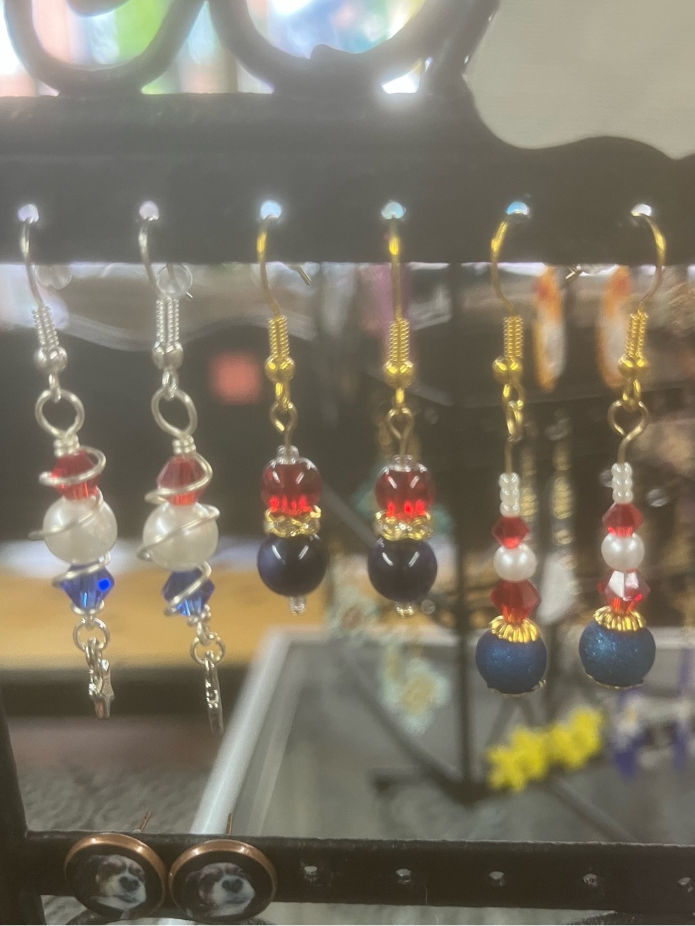 Handmade Blue & Red Beaded Drop Earrings - Women Jewelry